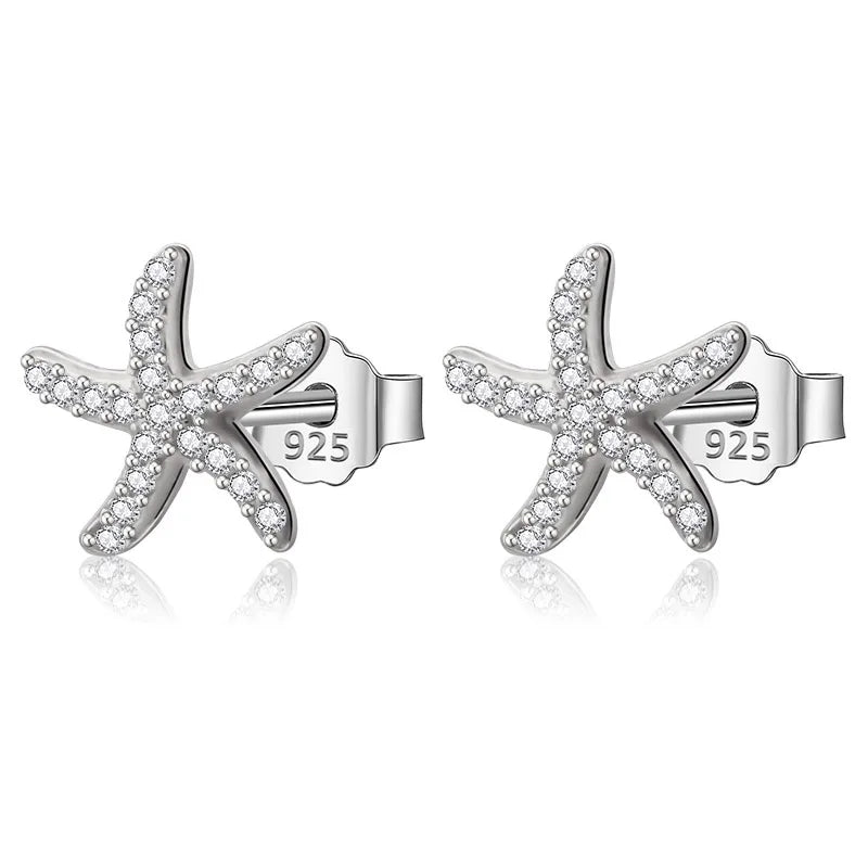 TrustDavis Original 925 Sterling Silver Star Starfish Stud Earrings For Women Birthday Wedding Party Fine Zircon Jewelry DA2776