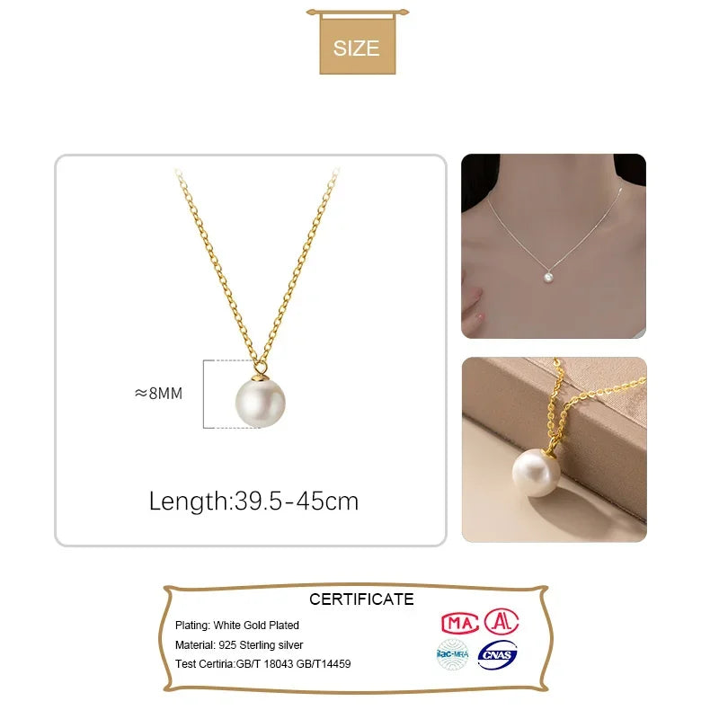 Trustdavis Real 925 Sterling Silver Fashion Synthesis Pearl Charm Clavicle Necklace For Women Wedding Party Fine Jewelry DA2244