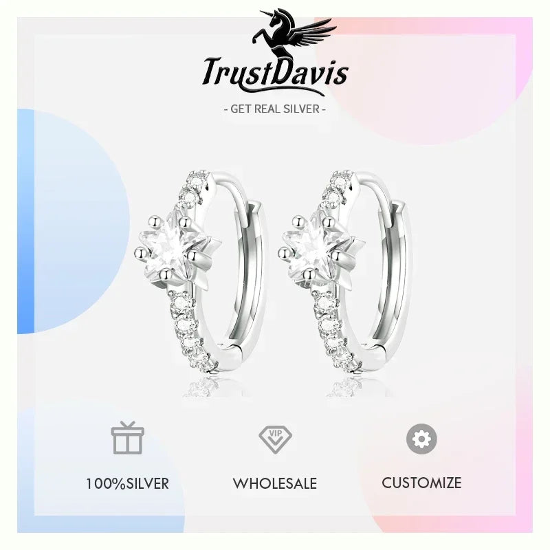 TrustDavis Genuine 925 Sterling Silver Minimalist Office Star Hoop Earrings for Women Men Girls Anniversary Fine Jewelry DA3213