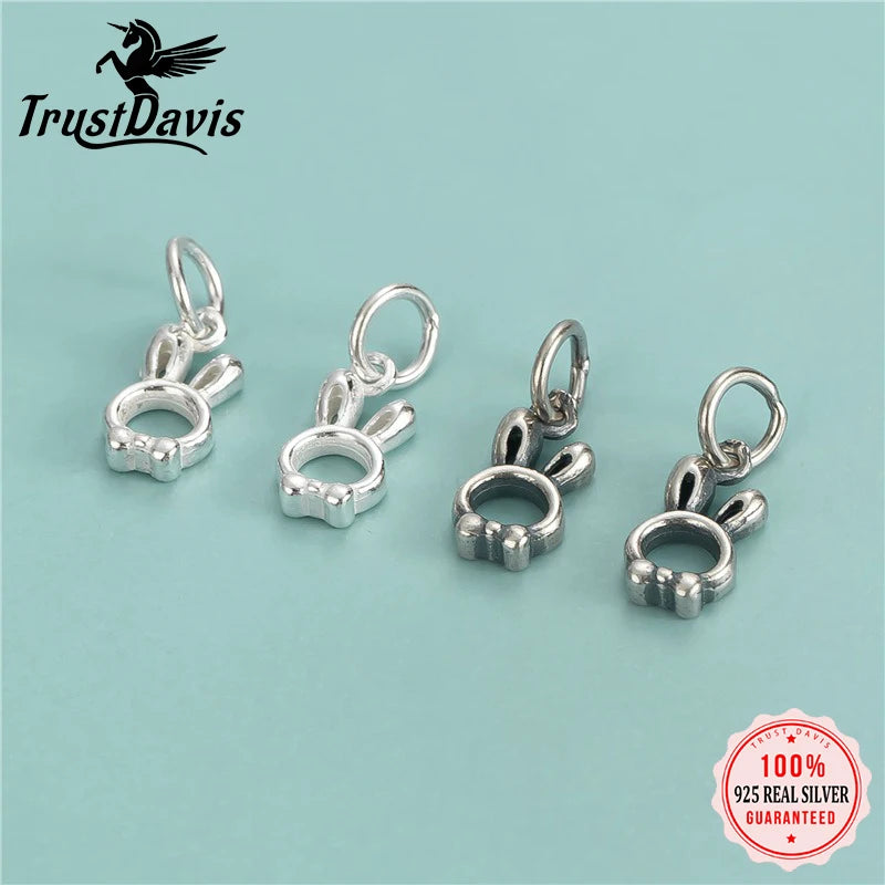 TrustDavis 925 Sterling Silver Fashion Elegant Classic Cute Rabbit Pendant DIY Necklace Bracelet Accessories Fine Jewelry DZ1841