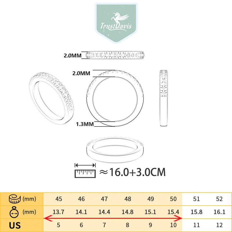 TrustDavis 925 Sterling Silver Women's Diamond Engagement Ring Wedding Ring Stacking Band for Women and Her DS4189