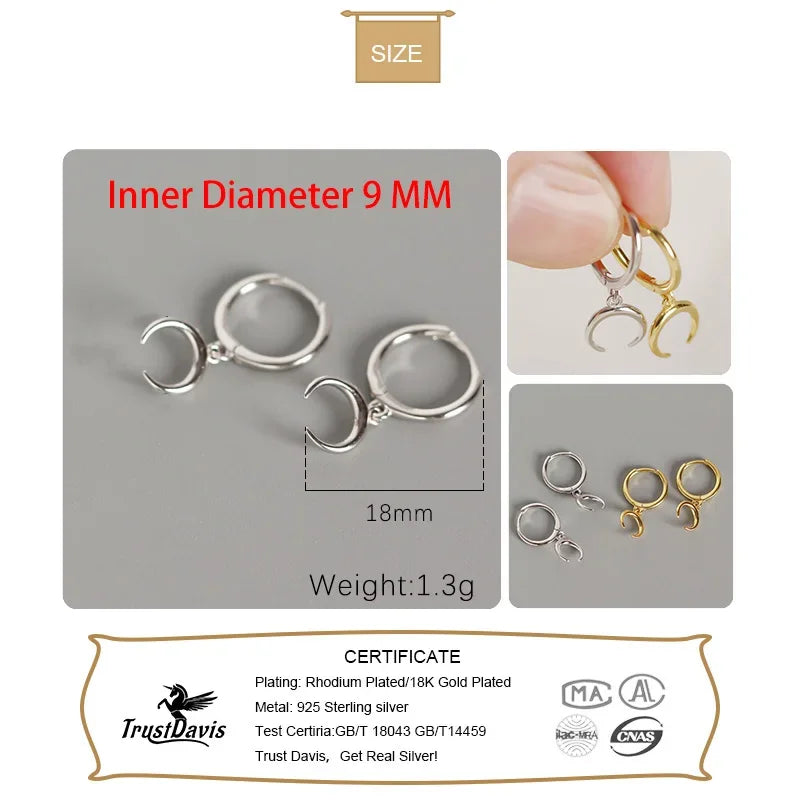 Trustdavis Real 925 Sterling Silve Star Dangle Hoop Earrings for Women Punk Rock Fine Birthday Christmas Presents Jewelry DA491