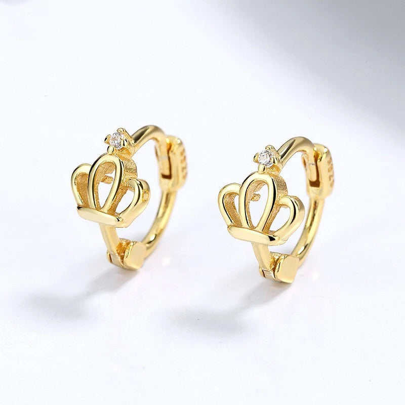 TrustDavis Real 925 Sterling Silver Fashion Temperament Crown Hoop Earrings for Women Wedding Birthday Fine Jewelry DZ1709