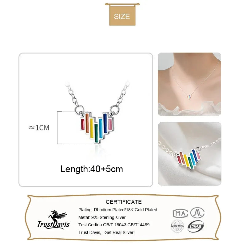 TrustDavis Real 925 Sterling Fashion Sweet Romantic Colour Heart Love Clavicle Necklace For Women Wedding Party Jewelry DA1576