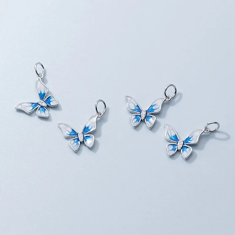 TrustDavis New Real 925 Sterling Silver Fashion Glaze Insect Butterfly CZ Charm Pendant Handmade DIY Accessories Jewelry DZ74
