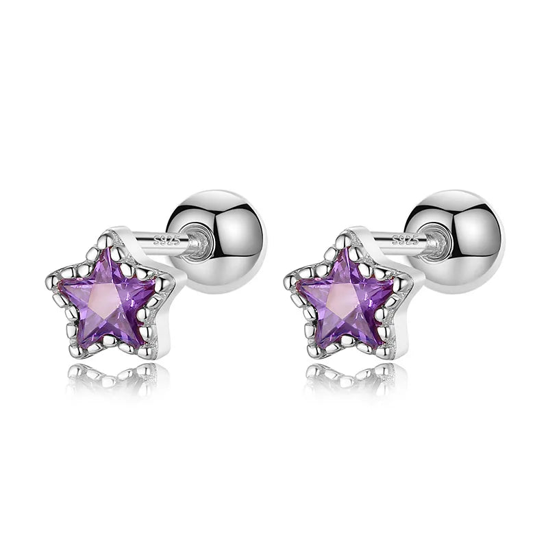 Geometric Star Colour CZ Screw Stud Earrings For Women Wedding Fine Jewelry DA052