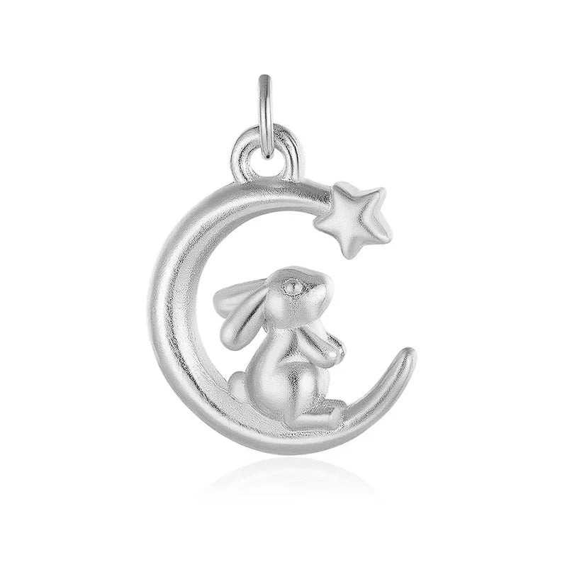 TrustDavis Real 925 Sterling Silver Sweet Rabbit Moon Charm Pendant Handmade DIY Fit Necklace Bracelet Accessories Jewelry DZ747