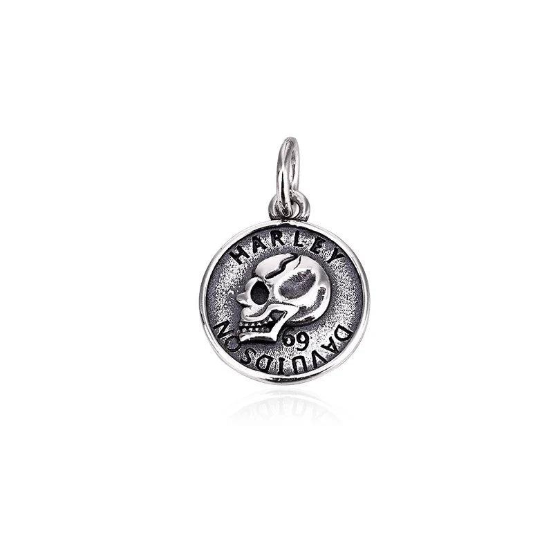 TrustDavis Real 925 Sterling Silver Fashion Retro Skull Head Round Card Charm Pendant Handmade DIY Accessories Jewelry HY044