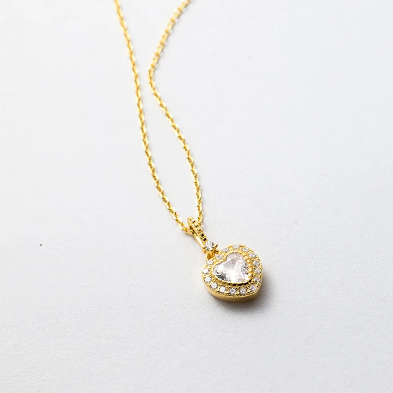 TrustDavis Girls 925 Solid Sterling Silver Necklace Romantic Love White Diamonds Pendant Mom Daughter Birthday Gift DS4340