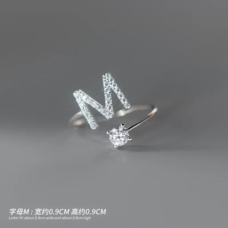 TrustDavis Real 925 Sterling Silver Rings For Women Wedding Party Jewelry 26 Letter Clear CZ Opening Ring Fine Jewelry DA3121