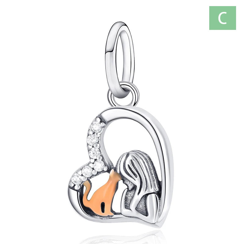 TrustDavis 2024 Real 925 Sterling Silver Fashion Sweet Animals Heart Plant Pendant Handmade DIY Accessories Fine Jewelry DS3980