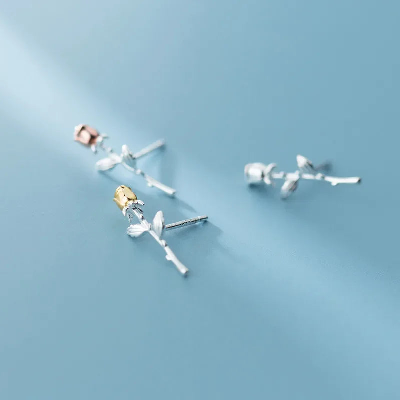 Trusta Genuine 925 Sterling Silver Earrings Valentine's Day Present Roses Flower Stud Earrings Gift For Girls Jewelry DS2330