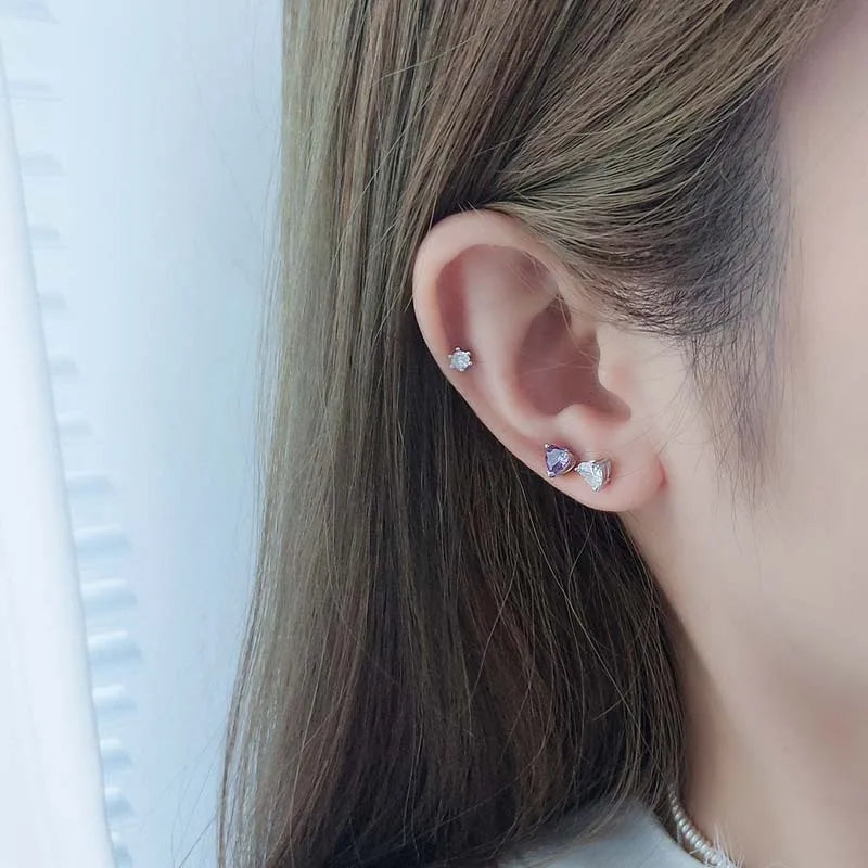 TrustDavis 2024 Real 925 Sterling Silver Colorful Heart-shaped Zircon Stud Earrings For Women Wedding Fine 925 Jewelry DS4497