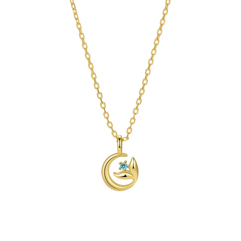 TrustDavis Plata de Ley 925 auténtica moda mujer Simple cola de pez collar de circón azul para mujeres niñas regalo joyería DS4237