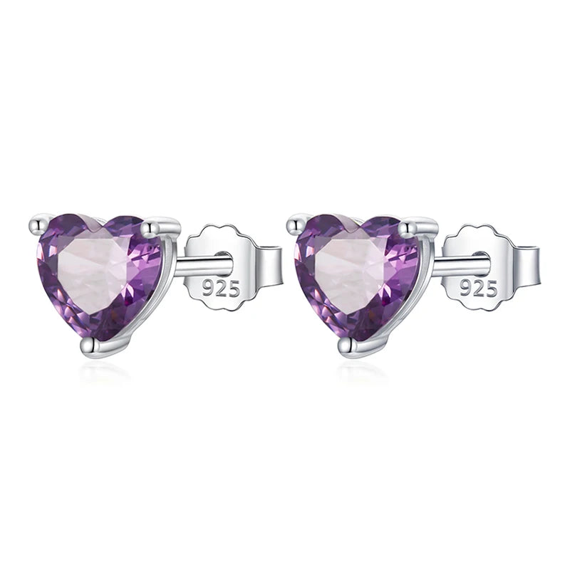 TrustDavis 100% 925 Sterling Silver Fashion Women's Jewelry Heart With CZ Stud Earring Gift For Girls Kids Lady DS3565