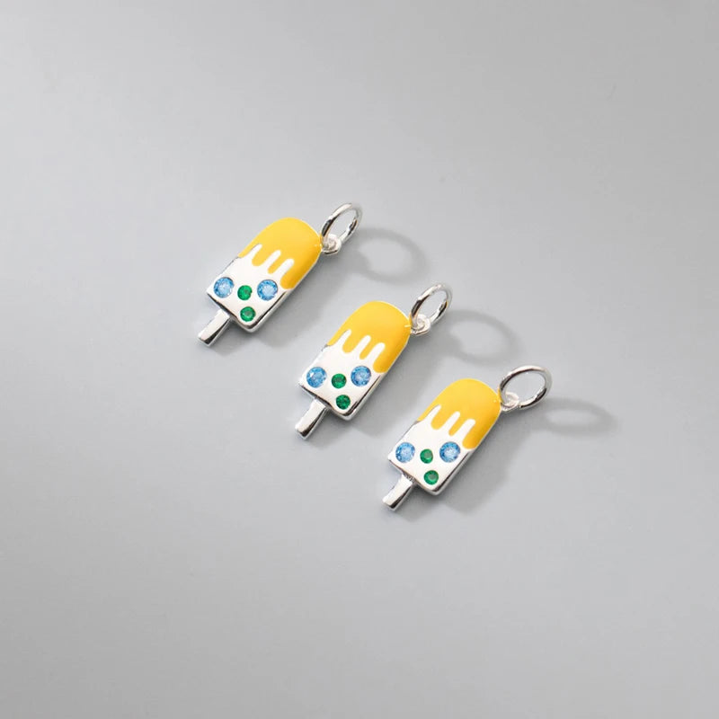 TrustDavis Real 925 Sterling Silver Fashion Colorful Ice Cream Charm Pendant Handmade DIY Accessories Jewelry Wholesale DZ1744