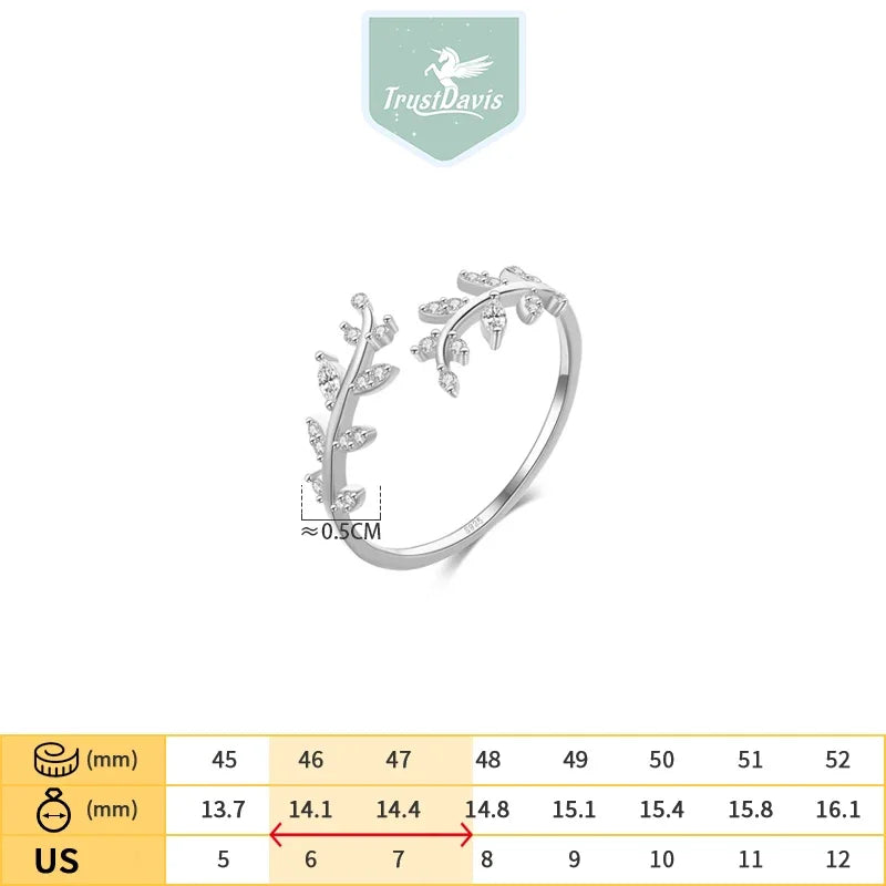 Leaf Open Ring Gift for Daddy's Girl Mom Daugther Birthday Jewelry DS4281