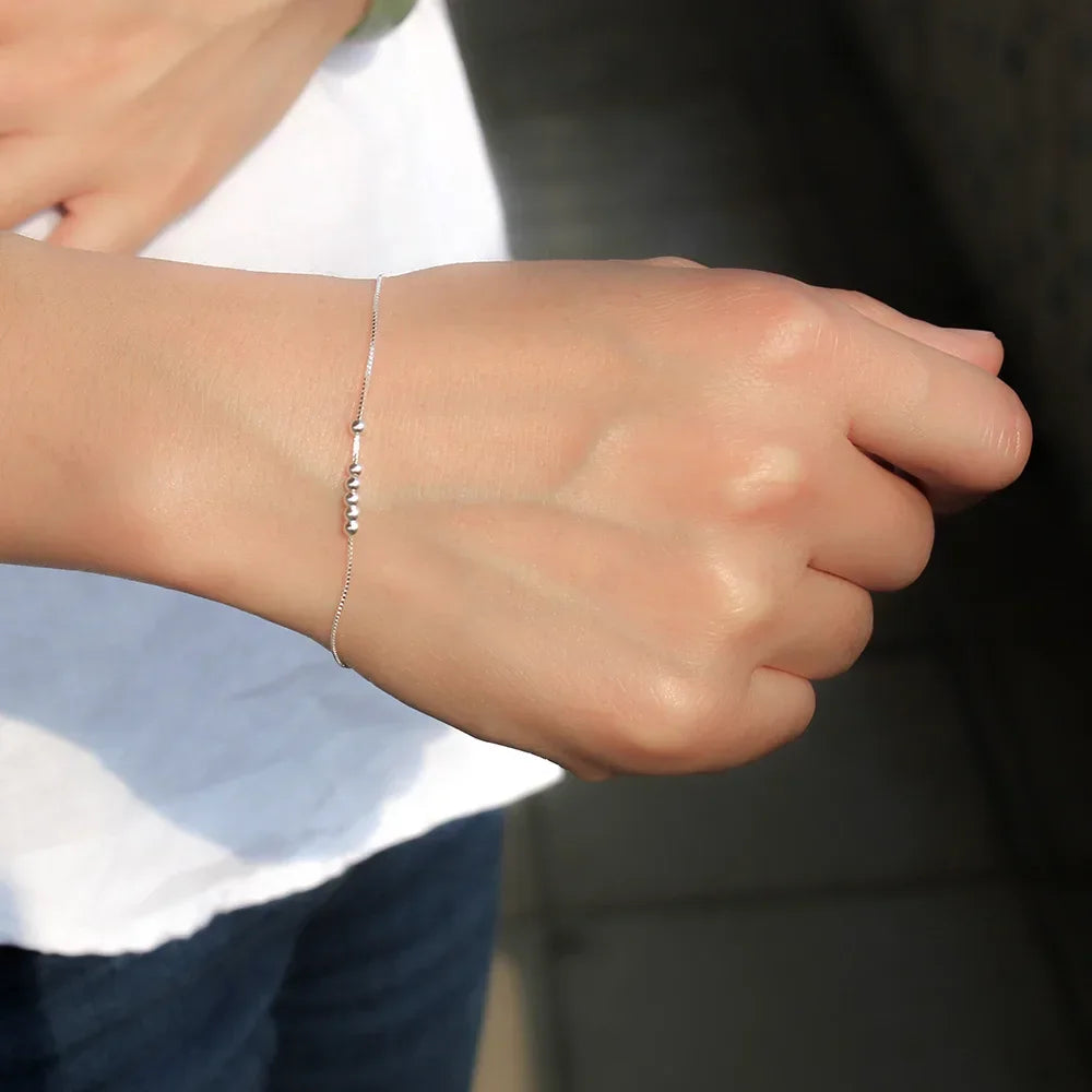 TrustDavis Minimalist Geometric 925 Sterling Silver Fashion Mini Bead Bracelet For Charm Women Party Fine Jewelry Gift DS1091