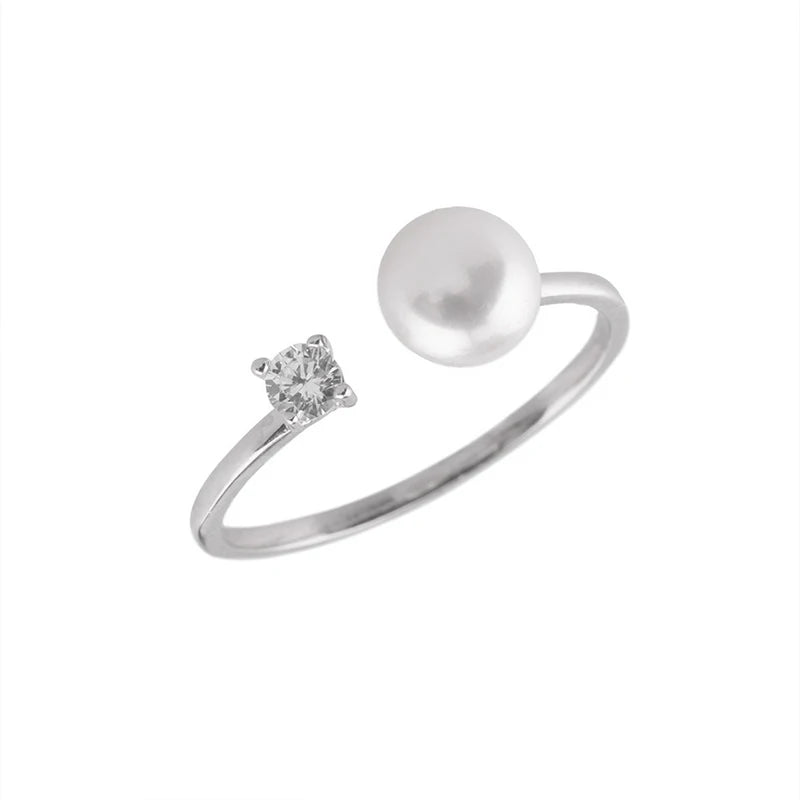 Natural Pearl Open Zircon Ring DS4849