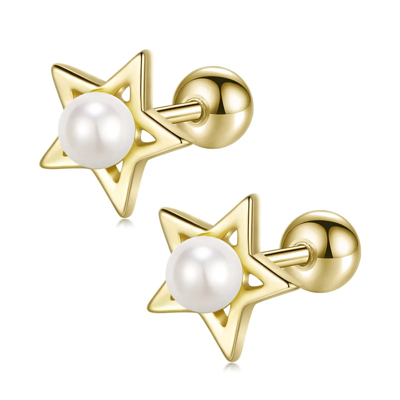 Star Pearl Screw Stud Earrings DA1908