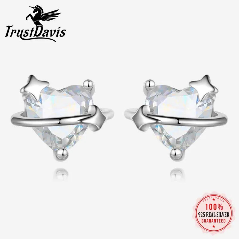TrustDavis Girls 100% 925 Sterling Silver Trendy Heart Stud Earrings Women's Fashion Jewelry 925 Wholesale DS4507