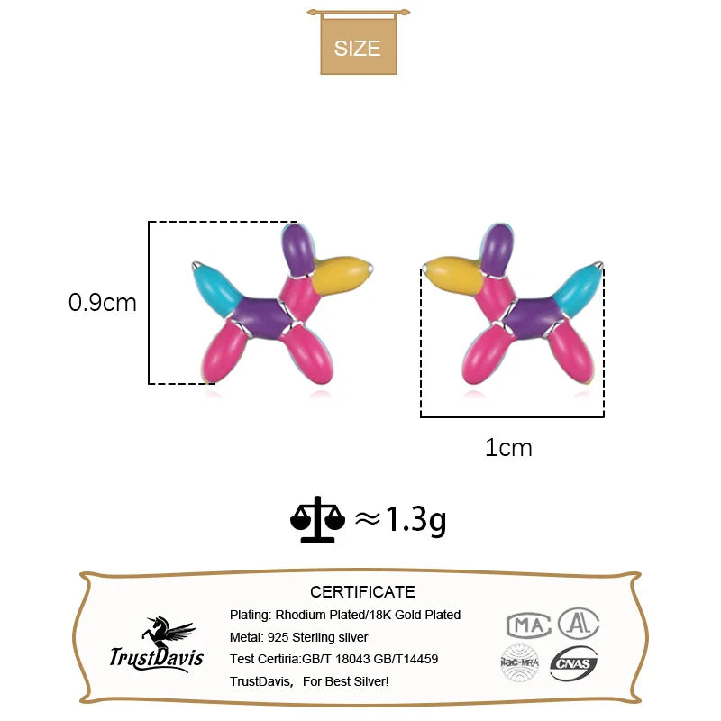 TrustDavis Real 925 Sterling Silver Sweet Colour Glaze Dog Stud Earrings For Women Wedding 925 Earring Fine Jewelry Gift DG0163