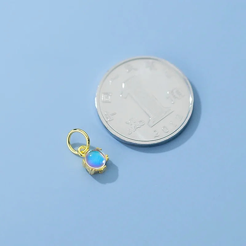 TrustDavis Real 925 Sterling Silver Fashion Round Moonstone Charm Pendant Handmade DIY Accessories Fine Jewelry Wholesale HY316