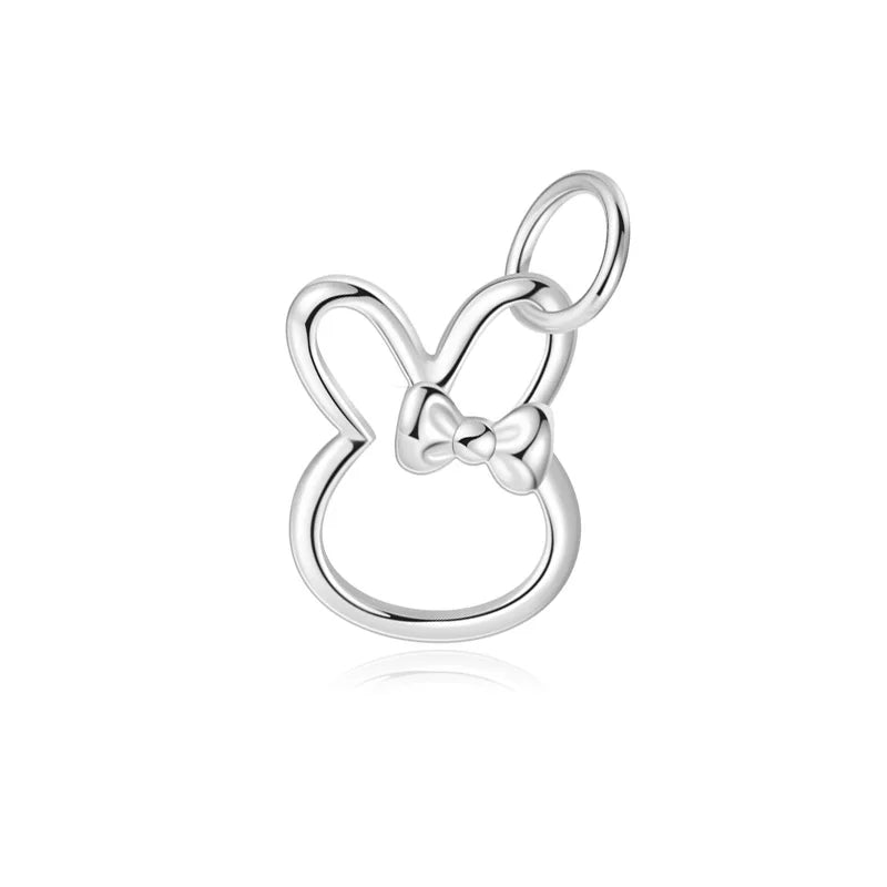 TrustDavis 925 Sterling Silver Classic Fashion Cute Rabbit Bow Pendant DIY Necklace Bracelet Accessories Fine Jewelry DZ1836