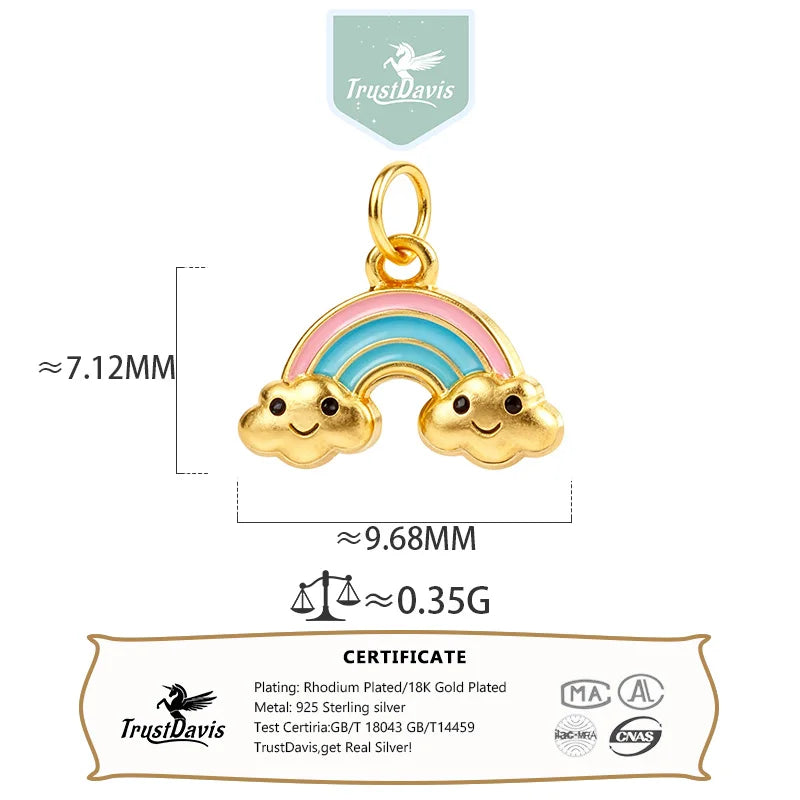 TrustDavis Real 925 Sterling Silver Personality Fashion Sweet Cute Rainbow Charm Pendant Handmade DIY Accessories Jewelry DZ1805