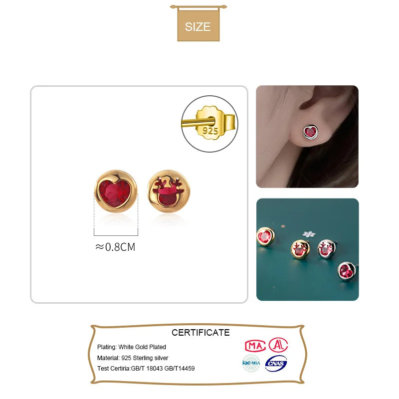 Round Heart Deer Red CZ Stud Earrings DA196