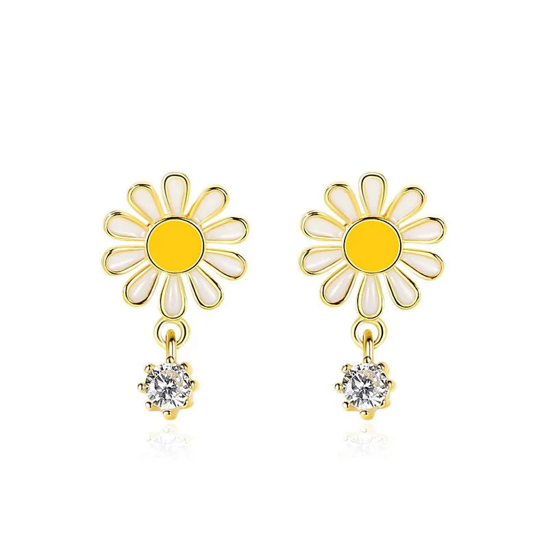 TrustDavis 925 Sterling Silver Women's Fashion Simple Daisy Zirconia Stud Earrings for Women Girls Jewelry Gift DS4412