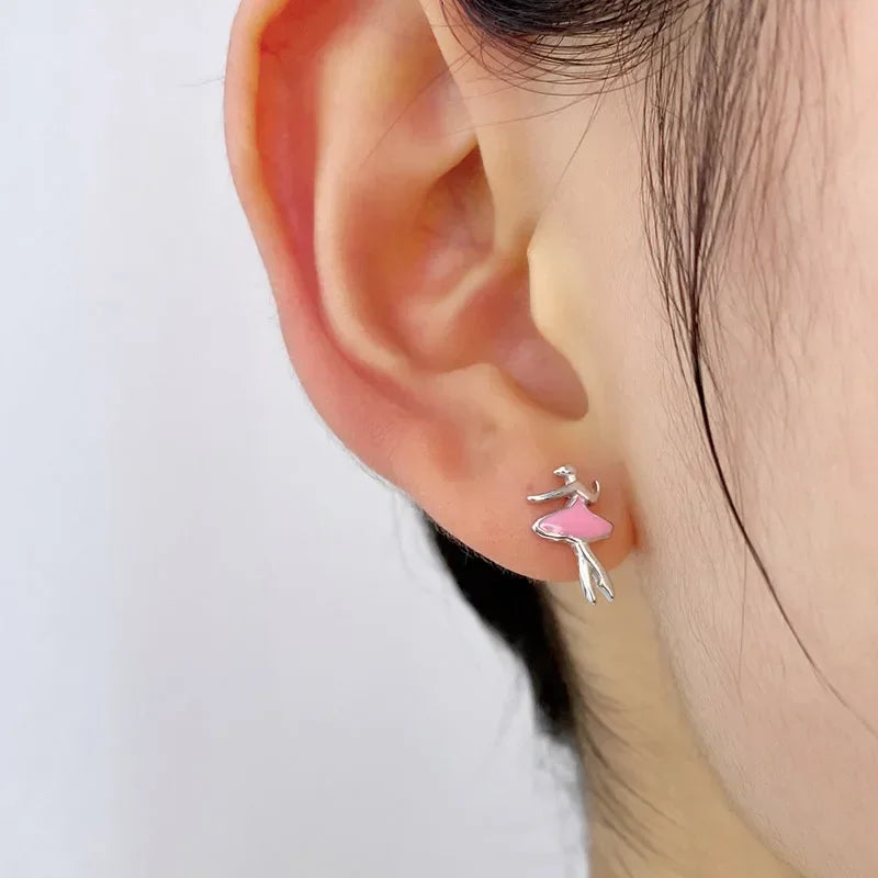 TrustDavis 925 Sterling Silver Color Glaze Ballet Dancer Stud Earrings For Women Wedding Party Valentine's Day Gift Jewelry DA38