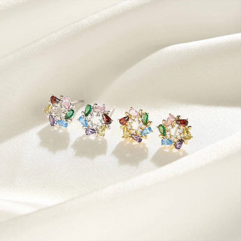 Trustdavis Real 925 Sterling Silver Sweet Waterdrop Colored Diamond Stud Earrings Women Girls Birthday Party Gift Jewelry DS4132