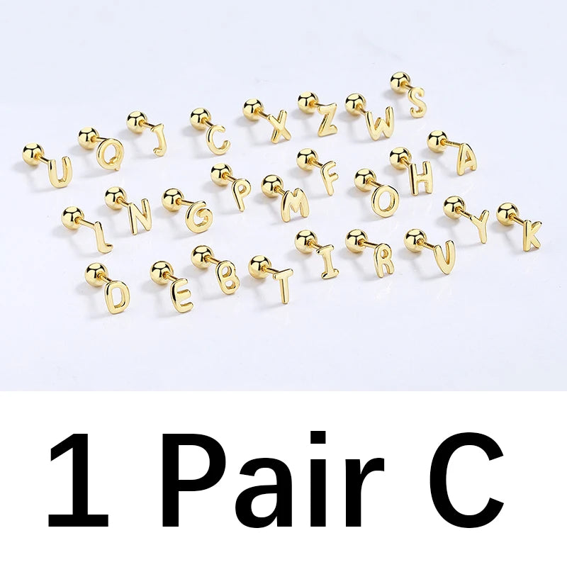 TrustDavis Real 925 Sterling Silver 26 Letter Screw Beads Stud Earring For Women Children Baby Minimalist Fine Jewelry DA2867