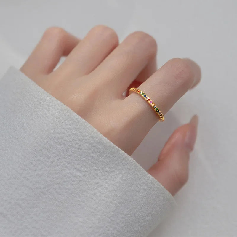 TrustDavis Real 925 Sterling Silver Ring Jewelry Colorful Zircon Wave Finger Ring For Women Wedding Birthday Party Gift DA2676