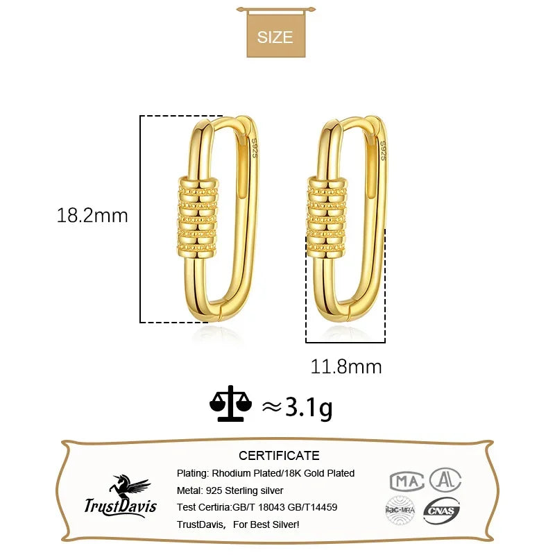 TrustDavis Real 925 Sterling Silver 2022 Cute Rectangle Charm Hoop Earrings For Daughter Girls Birthday Gift Fine Jewelry DG0075