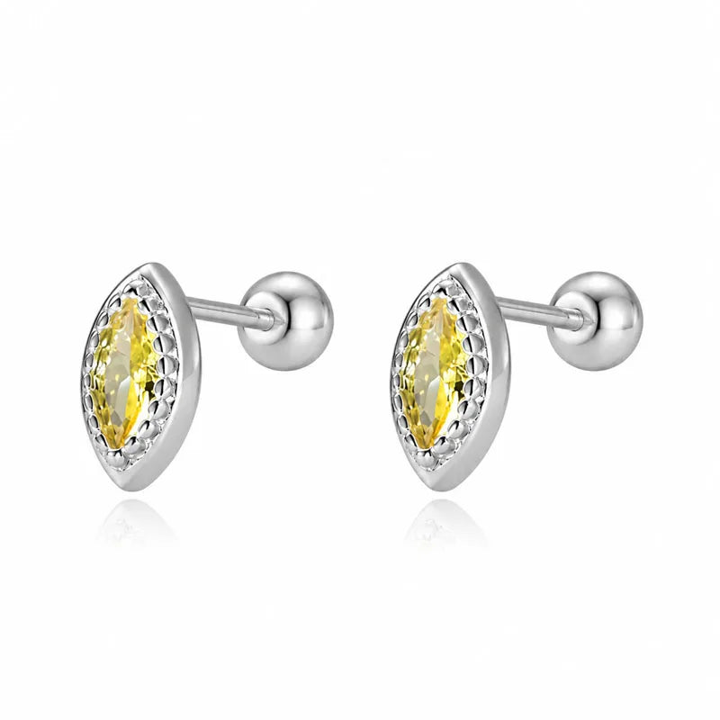 Real 925 Sterling Silver Marquise-shaped Zircon Stud Earrings DS4951