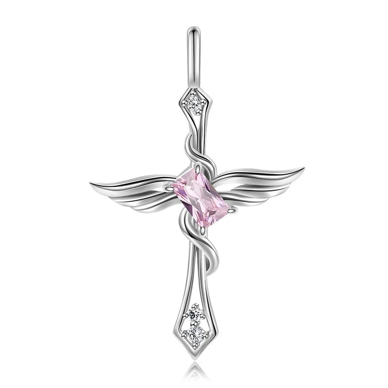 TrustDavis Real 925 Sterling Silver Women's Birthday Necklace Angel Wing Cross Necklace for Women Birthday Gift Jewelry DS4213