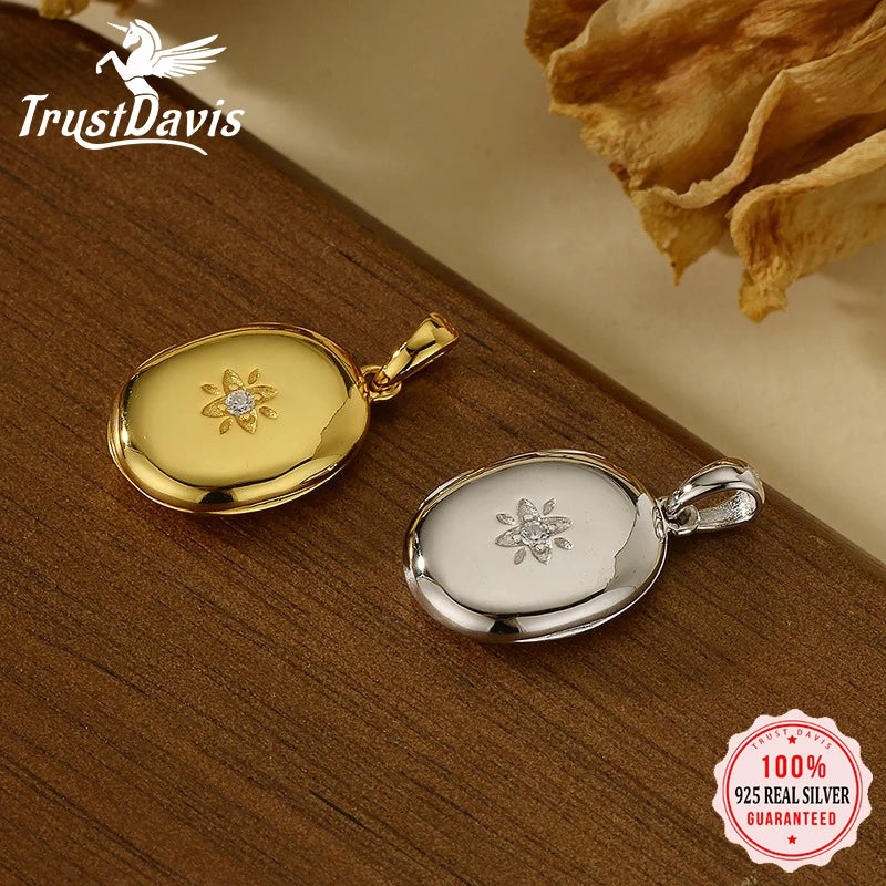 TrustDavis 925 Sterling Silver Women's Fashion Star Photo Locket Pendant with Two Photos for Women Men Jewelry Gift DS4341