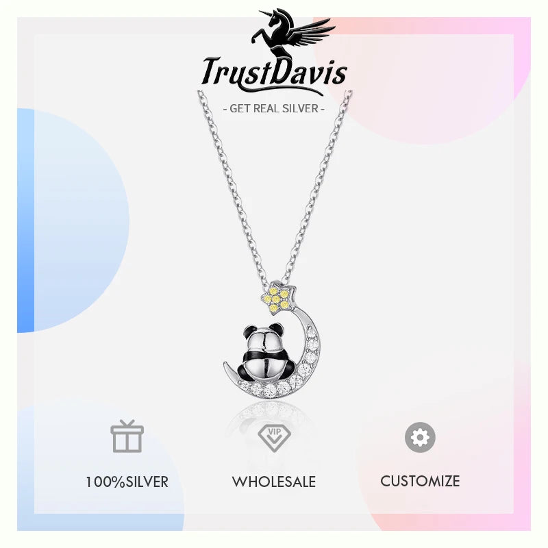 Star and Moon Panda Zircon Necklace DS4926