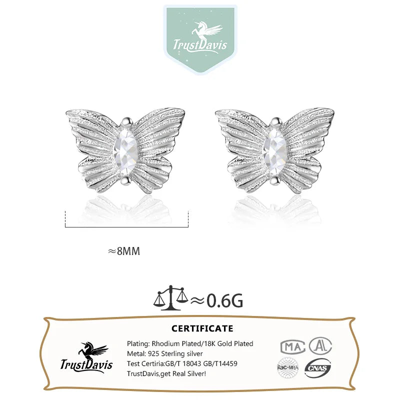 Trusta Genuine Fashion 925 Sterling Silver Fashion Butterfly Stud Earrings Party for Women Girl Wedding Jewelry Gift DS4018