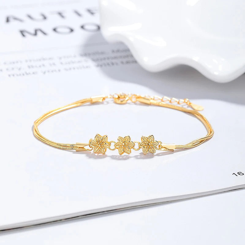 TrustDavis 925 Sterling Silver Women's Fashion Simple Camellia Snake Bone Bracelet for Women Girls Jewelry Gift DS4425