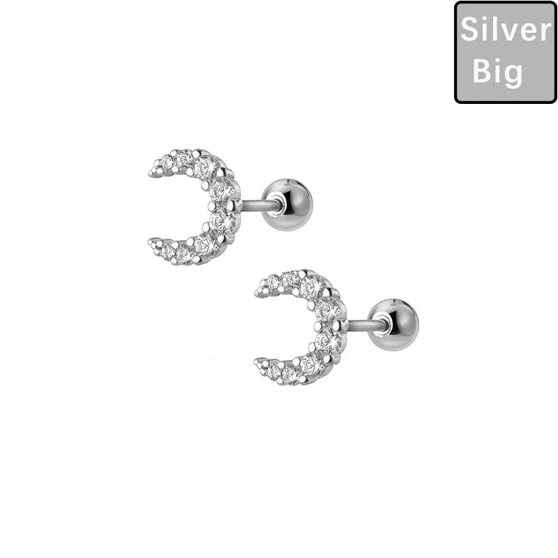 Mini Moon Dazzling Screw Stud Earrings DS564