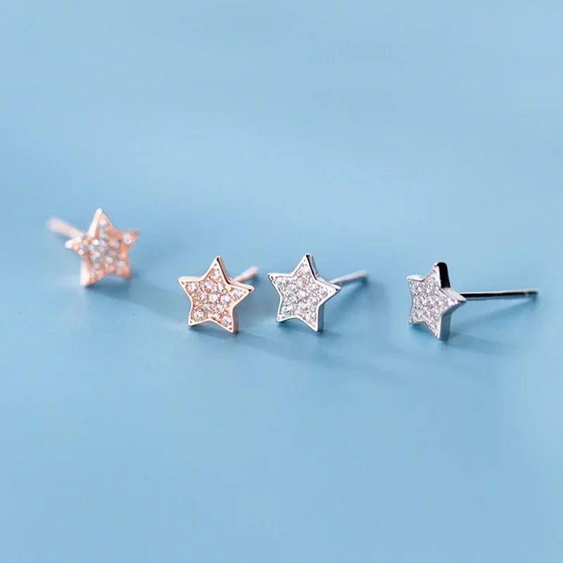 TrustDavis Genuine 925 Sterling Silver Sweet Dazzling Cute Star CZ Stud Earrings For Women Wedding Jewelry Gift DS2185