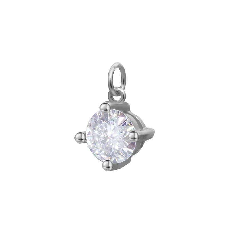 TrustDavis Real 925 Sterling Silver Simple Mini Square CZ Charm Pendant Handmade DIY Accessories Fine Jewelry Wholesale HY046