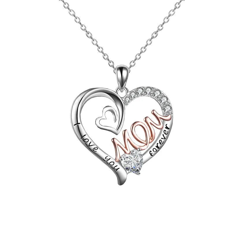 TrustDavis 925 Sterling Silver Heart-shaped Letters Mom with Diamond Necklace for Mother's Day Birthday Gift Jewelry DS4190