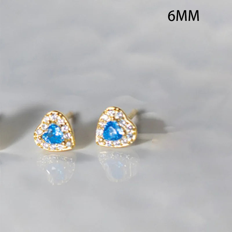TrustDavis 925 Sterling Silver Fashion Heart Shaped Earrings Blue Diamond Stud Earrings for Women Fine Jewelry Gift DS4167