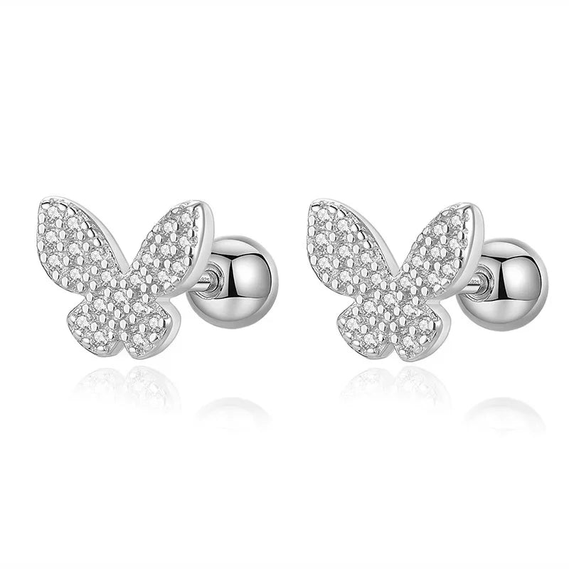 Trustdavis Real 925 Sterling Silver Insect Butterfly Shiny CZ Beads Screw Stud Earrings For Women Wedding Fine Jewelry DA2250