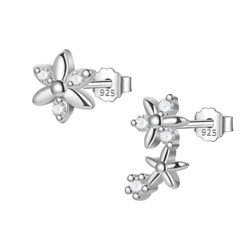 Trustdavis Real 925 Sterling Silver Asymmetrical Flowers Stud Earrings Women Girls Daughter Birthday Party Gift Jewelry DS4426