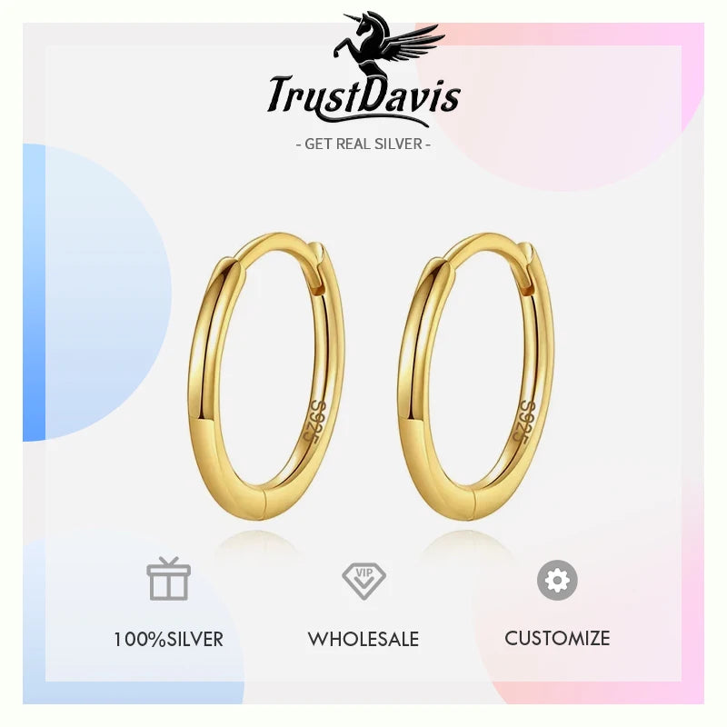 TrustDavis Real 925 Sterling Silve Fashion Minimalist Round Hoop Earrings For Women Birthday Creative Fine Jewelry DA2655